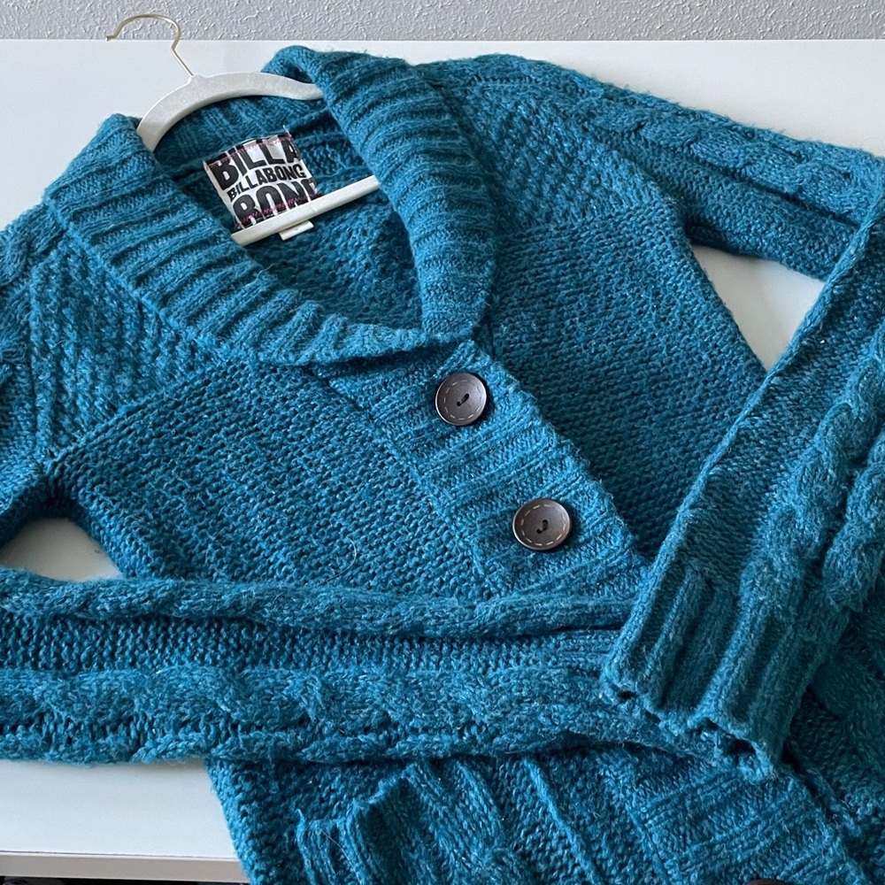 Billabong Longline Cardigan Button Up Sweater Late 2000’s Indie Cable Knit